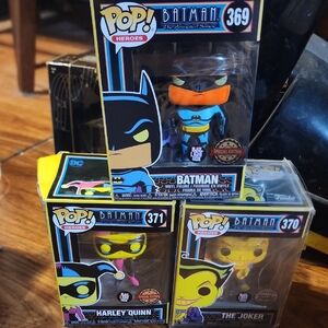Funko Pop! Heroes Batman, Harley Quinn, and The Joker Figures